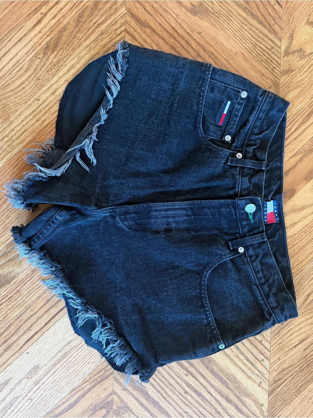 Tommy Hilfiger Black Denim Shorts with Signature Flag Patch